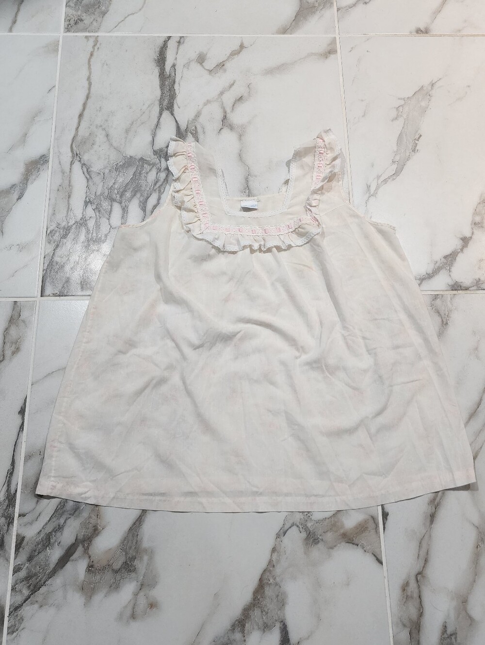 Vintage Light Pink Ruffle Trim Women's Sleeveless Night Shirt
